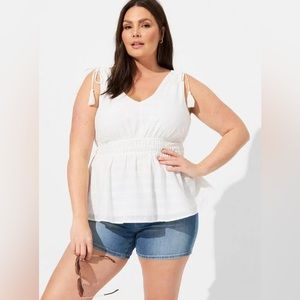 White Window Pane V-Neck Sleeveless Tank